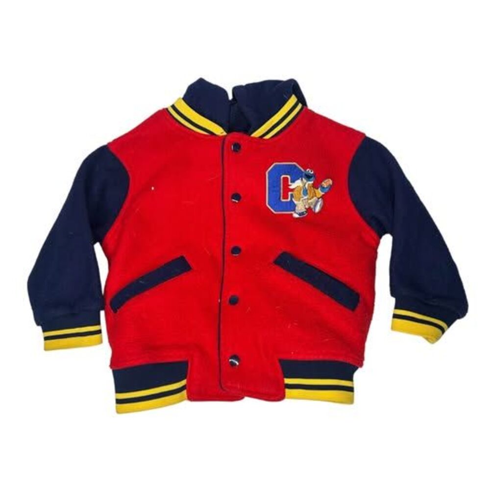 Vintage Y2K 2000s Sesame Street Cookie Monster Varsity Hoodie Jacket 24M